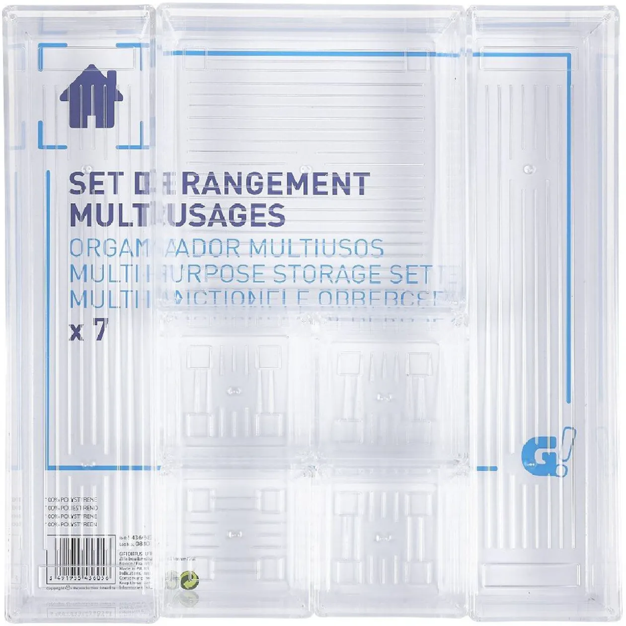 Rangement pour tiroir 7 compartiments transparents