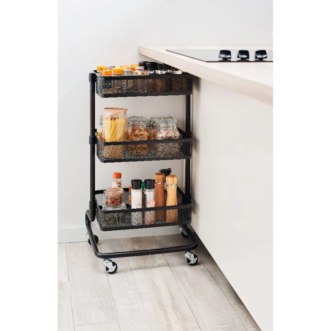 Resserre légumes cuisine noir 4 roulettes