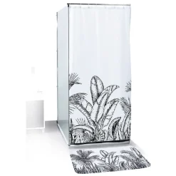 Rideau de douche 12 anneaux et tapis de bain assorti