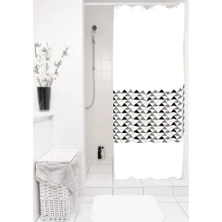 Rideau de douche blanc motifs triangles sans anneaux