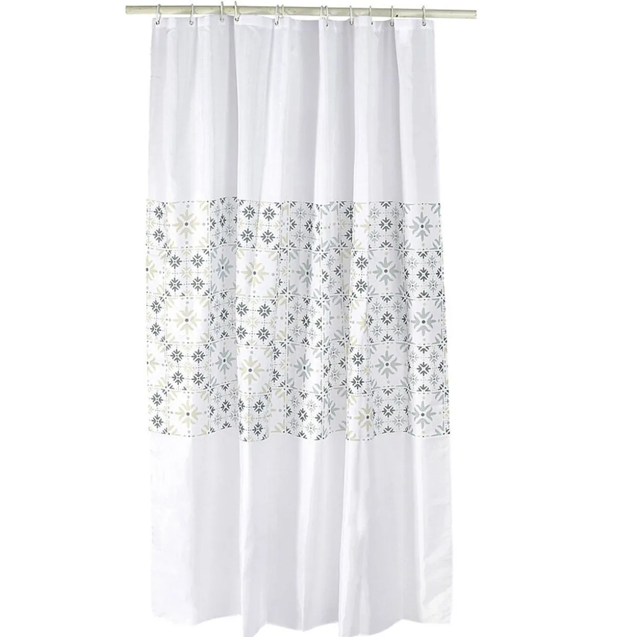 Rideau de douche blanc motif carreau de ciment gris