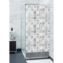 Rideau de douche blanc motif carreaux de ciment