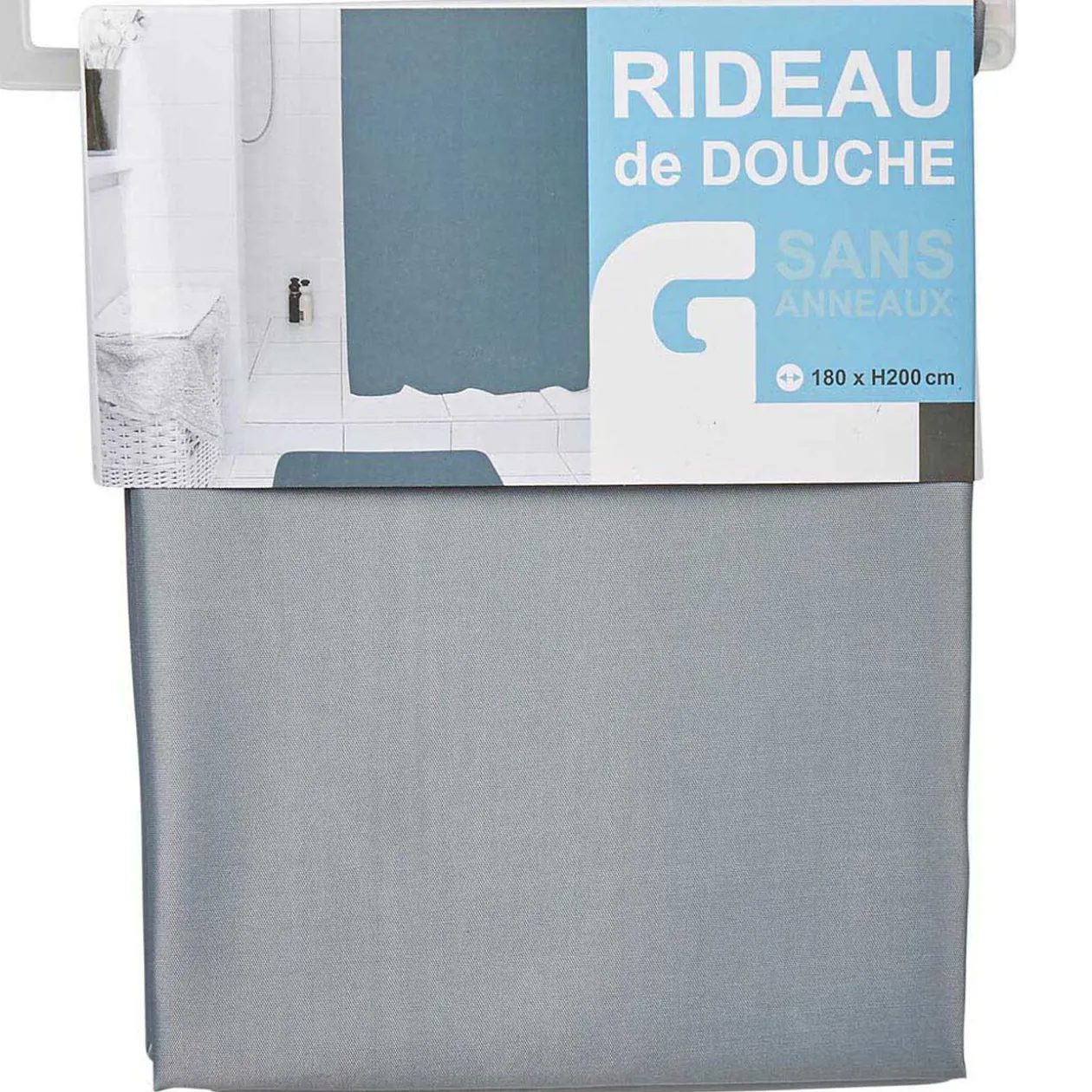 Rideau de douche gris clair sans anneaux