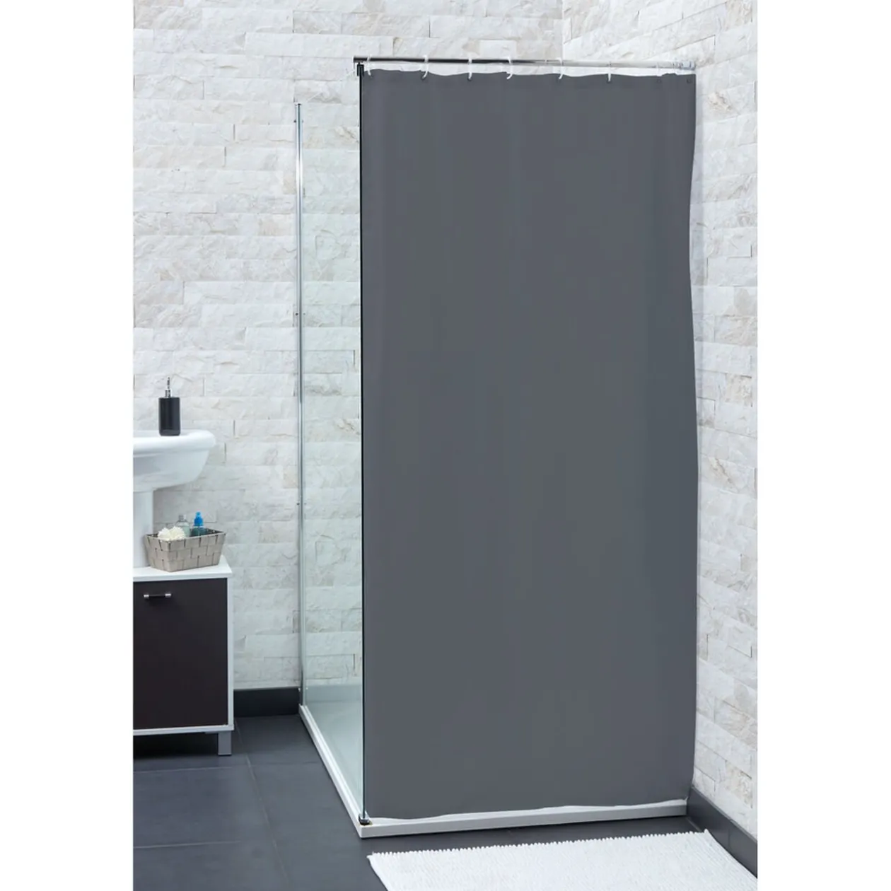 Rideau de douche gris clair sans anneaux