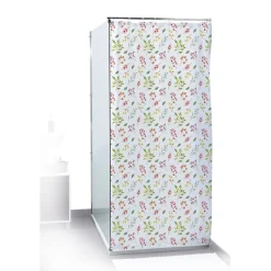 Rideau de douche motif feuillage et floral blanc vert rouge 180x200cm