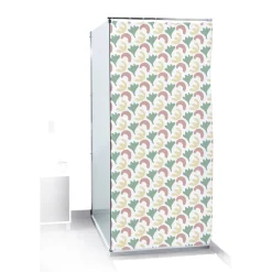 Rideau de douche motif feuillage abstrait blanc vert rouge 180x200cm