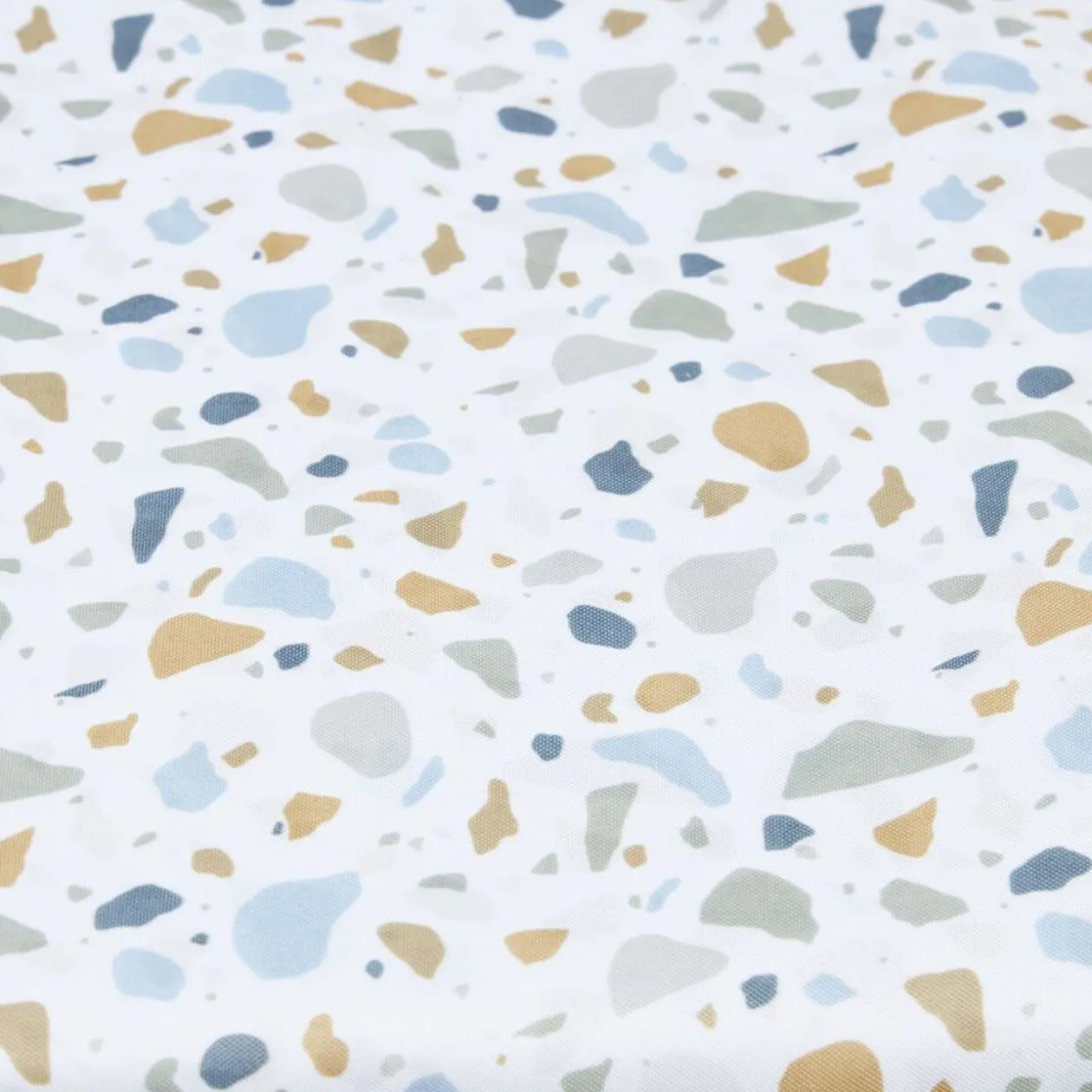 Rideau de douche motif terrazzo effet granit blanc et bleu 180xH200cm