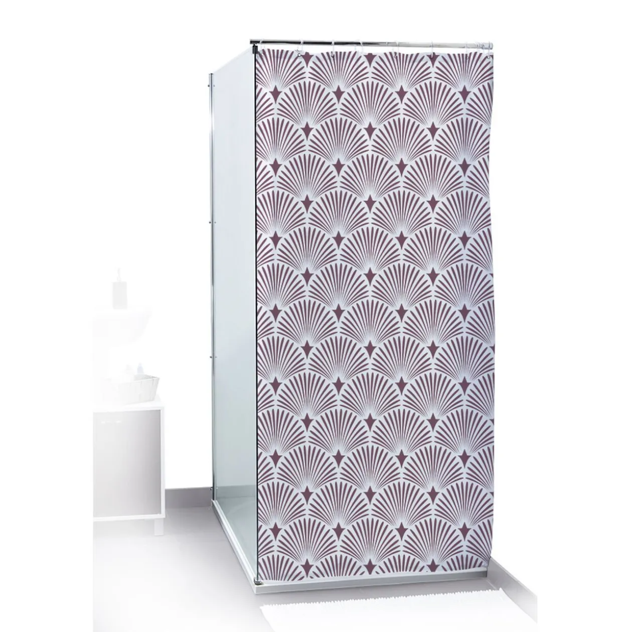 Rideau de douche motif vague japonaise blanc et marron 180x200cm