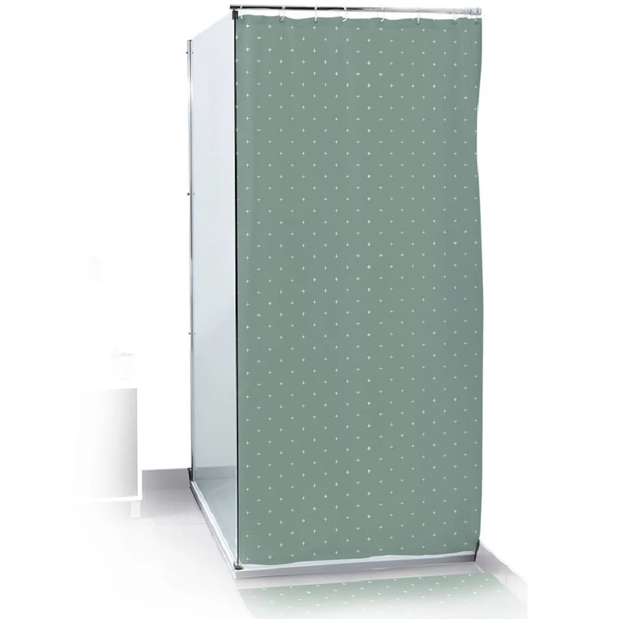 Rideau de douche 180xH200cm avec tapis de bain 75x45cm vert