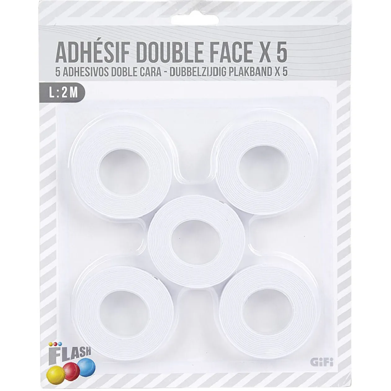 Rouleau adhésif double face blanc x5