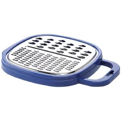 Râpe avec récipient en inox et plastique bleu