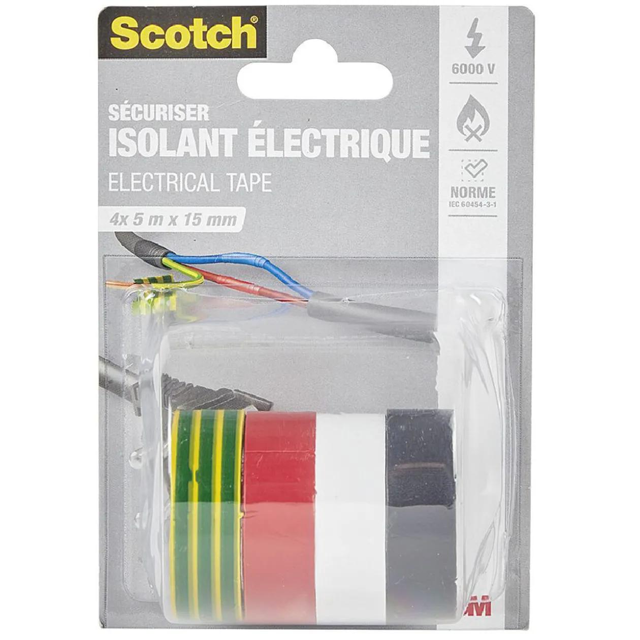 Ruban adhésif isolant électrique L.5 m x l.15 mm x4