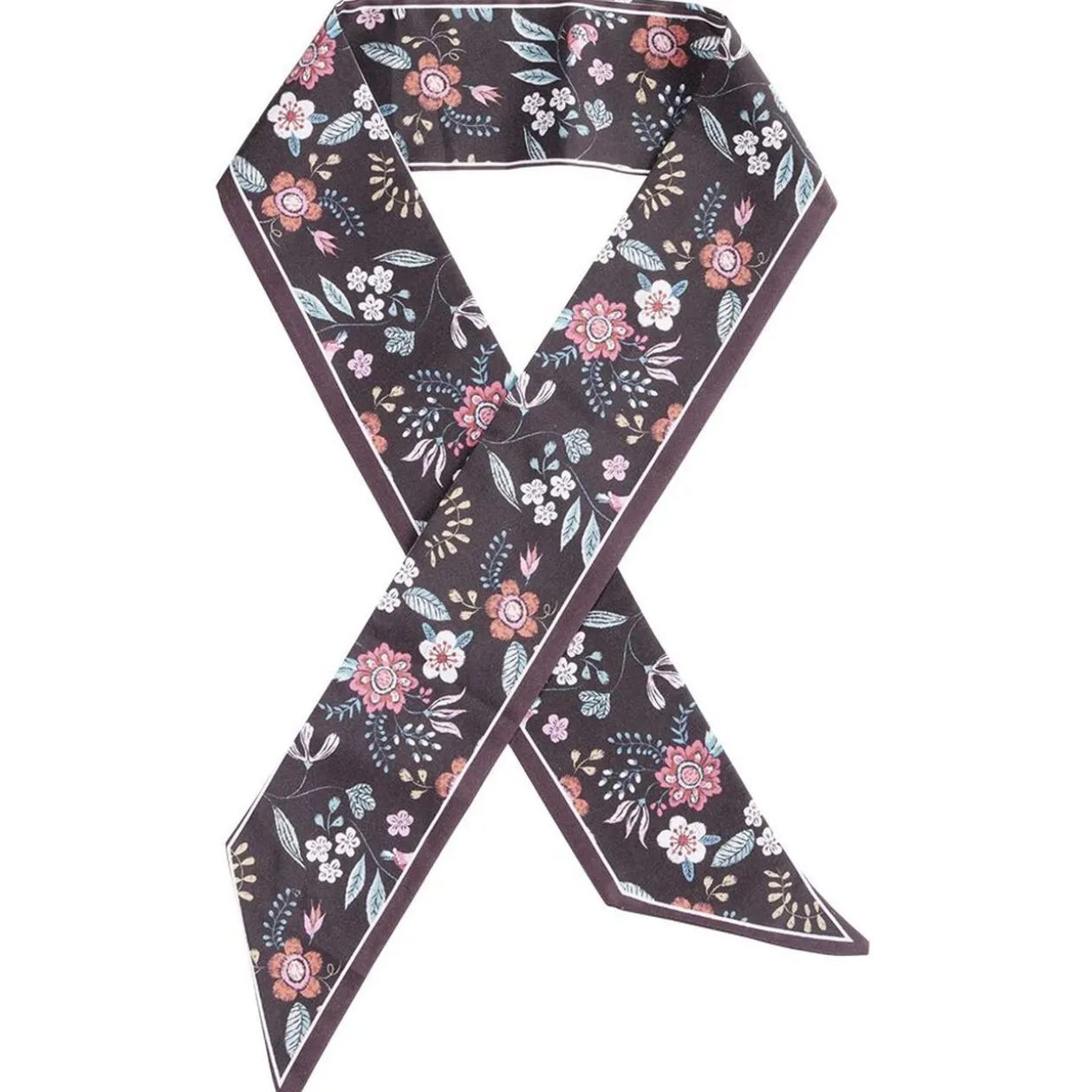 Ruban pour cheveux motif floral noir et rose