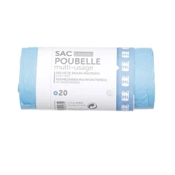 Sac poubelle 20 litres à poignées multi usage bleu x20