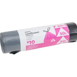 Sac poubelle 50L noir avec lien coulissant x10