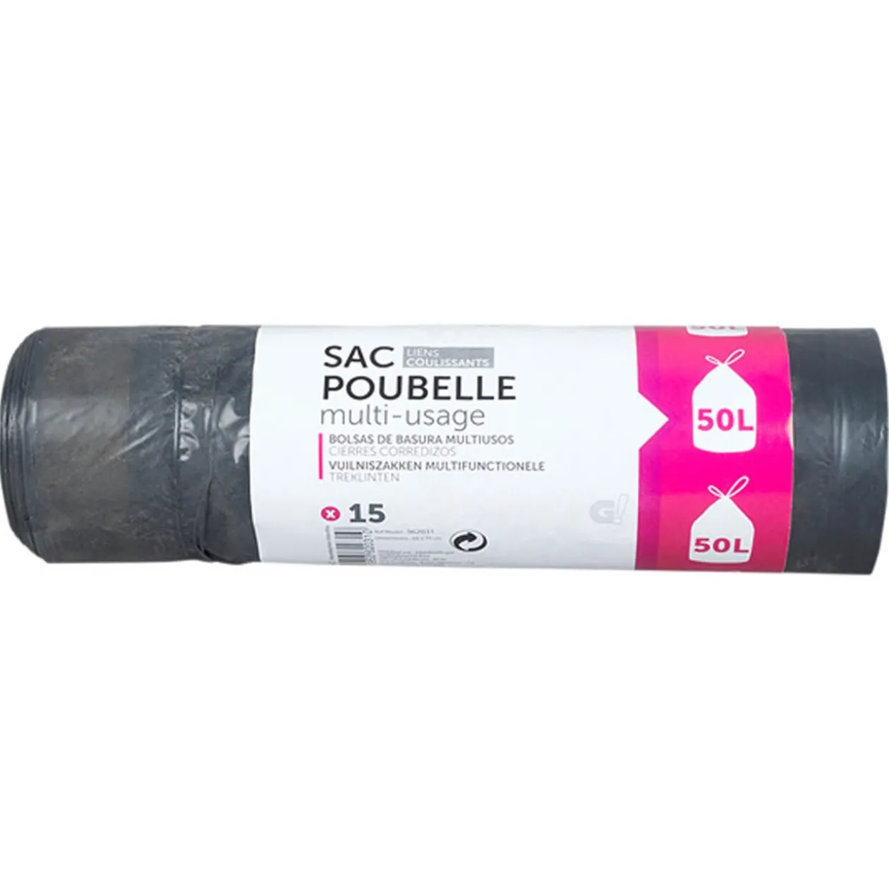 Sac poubelle lien coulissant 50 L x15