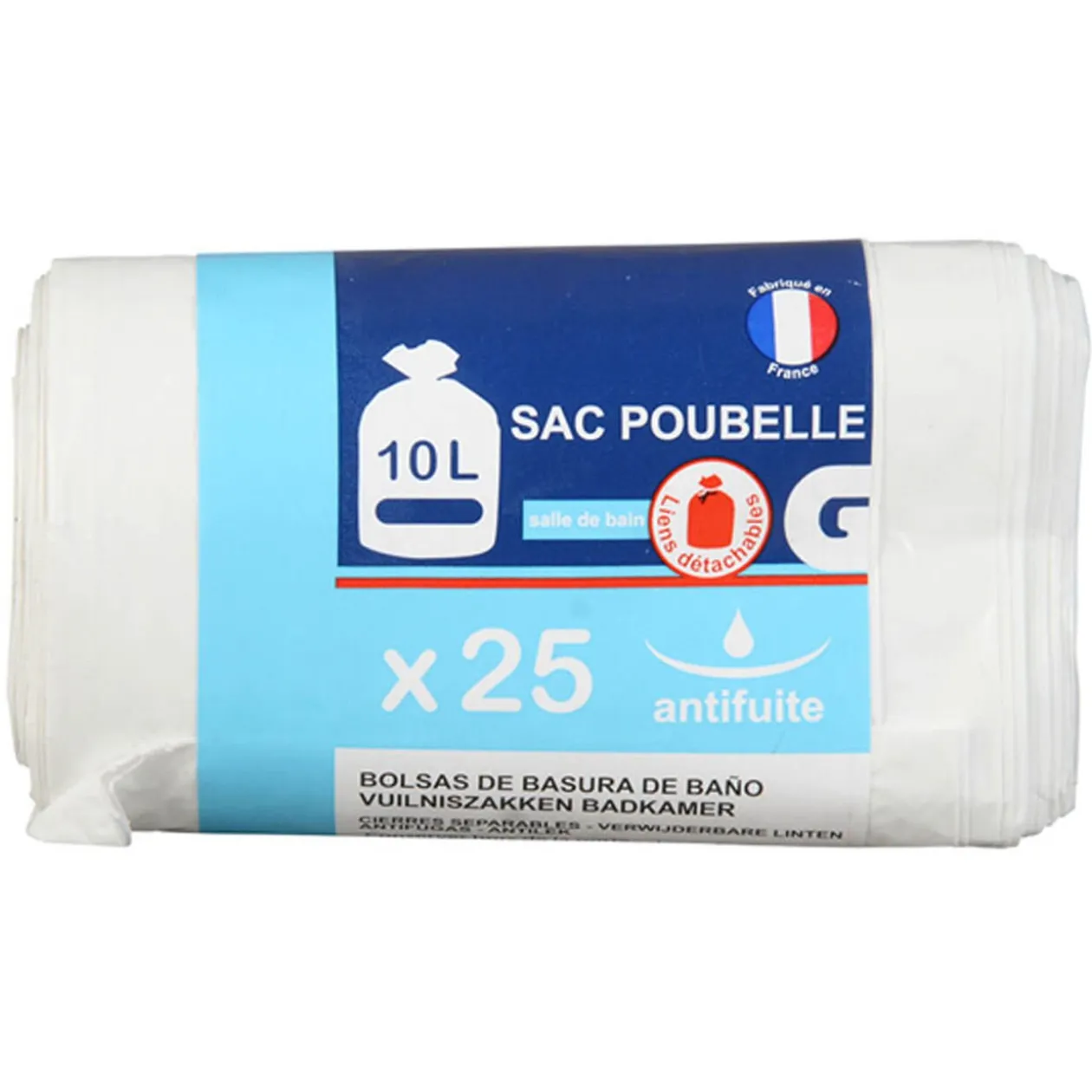 Sac poubelle salle de bain lien détachable 10 L x25