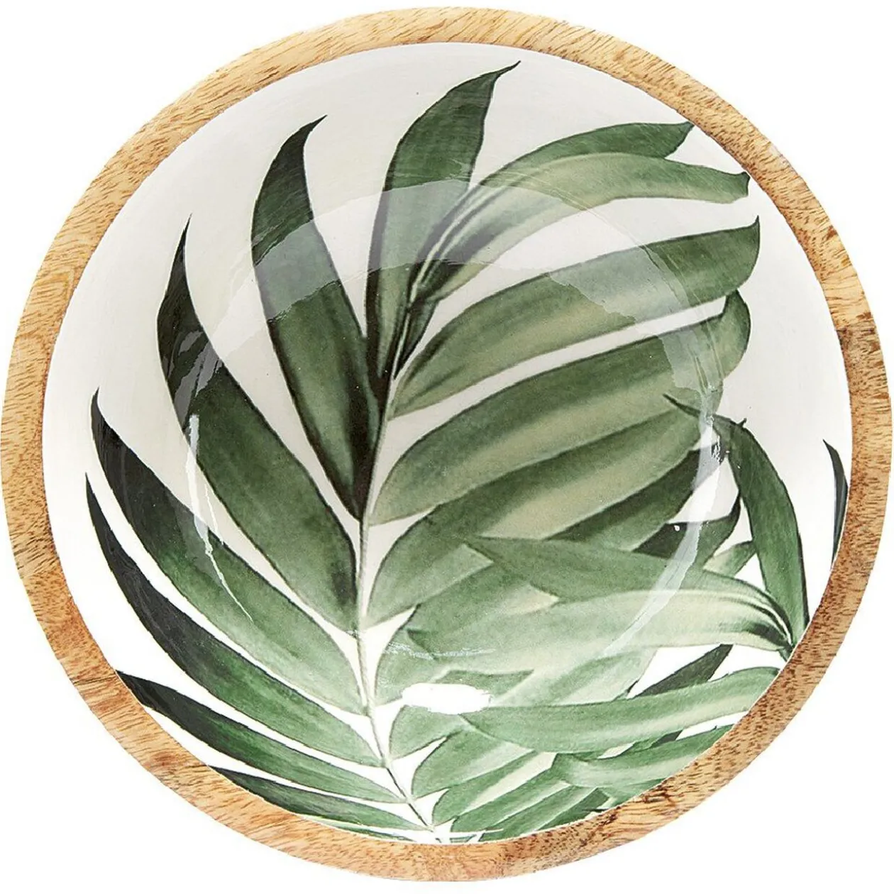 Saladier en bois interieur émail décor feuille