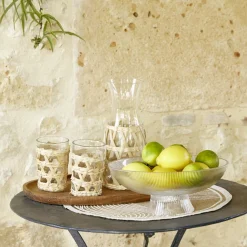 Saladier en verre strié transparent avec pied Ø26xH11,3cm