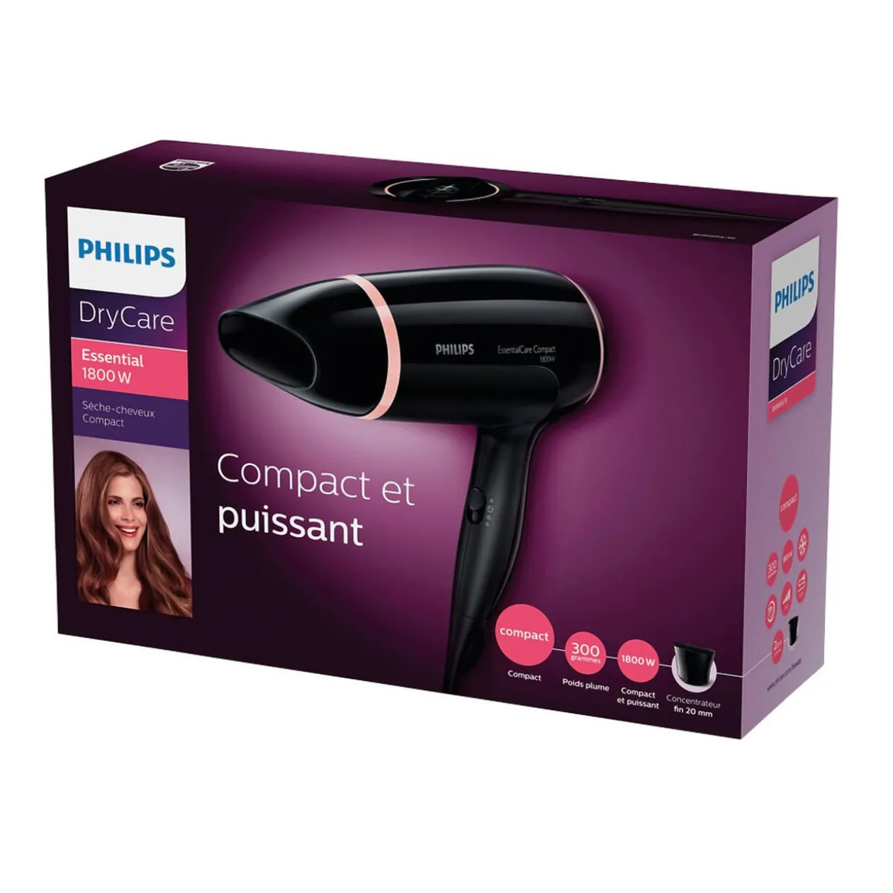 Sèche cheveux Philips EssentialCare noir rose 1800 Watts