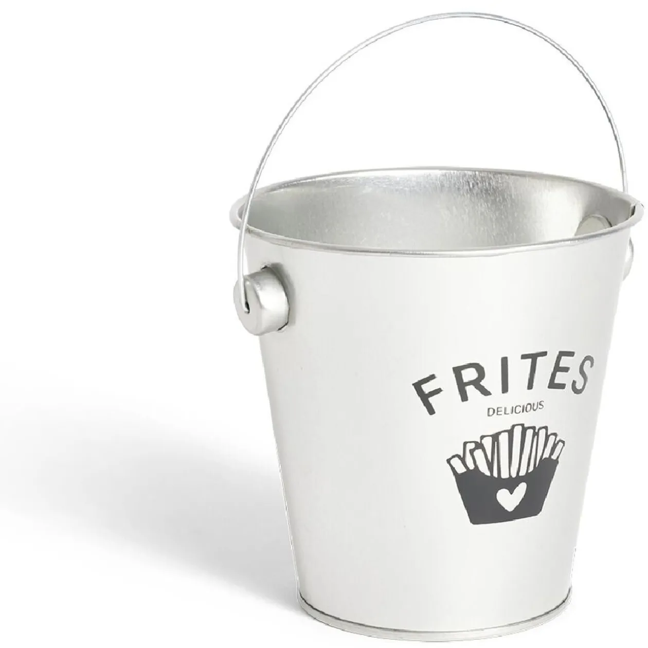 Seau à frites avec anse étain et inox gris Ø10,5xH7,5cm