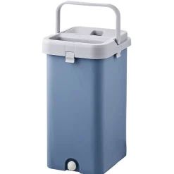 Seau essoreur avec balai plat pliable gris et bleu 8 L