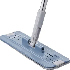 Seau essoreur avec balai plat pliable gris et bleu 8 L