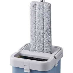 Seau essoreur avec balai plat pliable gris et bleu 8 L