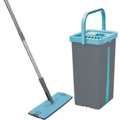 Seau essoreur avec balai plat pliable 8 L