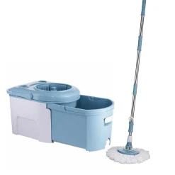 Seau essoreur rétractable avec balai bleu gris et blanc