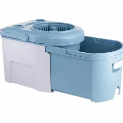 Seau essoreur rétractable avec balai bleu gris et blanc