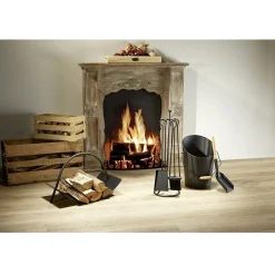 Seau et pelle à cendres acier et bois noir