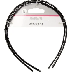 Serre tête en plastique noir brillant x2