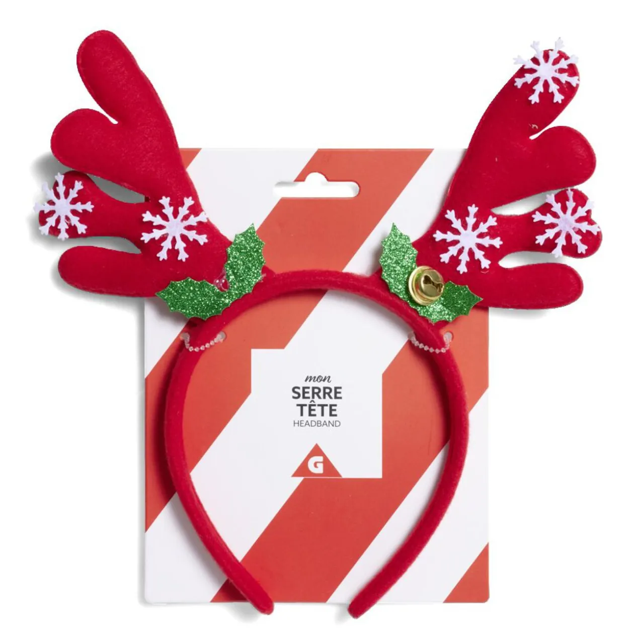Serre tête renne à grelots rouge et blanc
