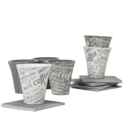 Service à café faïence ardoise gris blanc 6 personnes