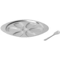 Service à huîtres argenté inox 6 plats 6 fourchettes
