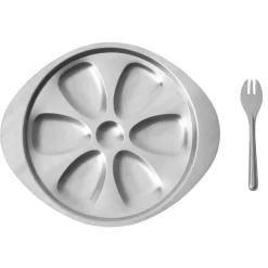 Service à huîtres argenté inox 6 plats 6 fourchettes
