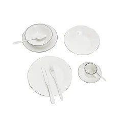 Service à vaisselle porcelaine blanc liseré noir 36 pièces