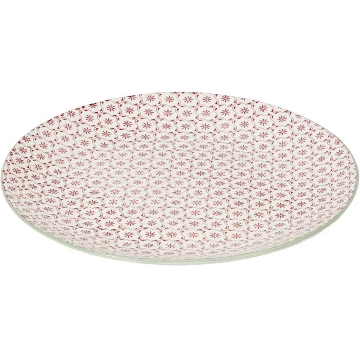 Service en porcelaine 18 pièces motif graphique beige et rouge