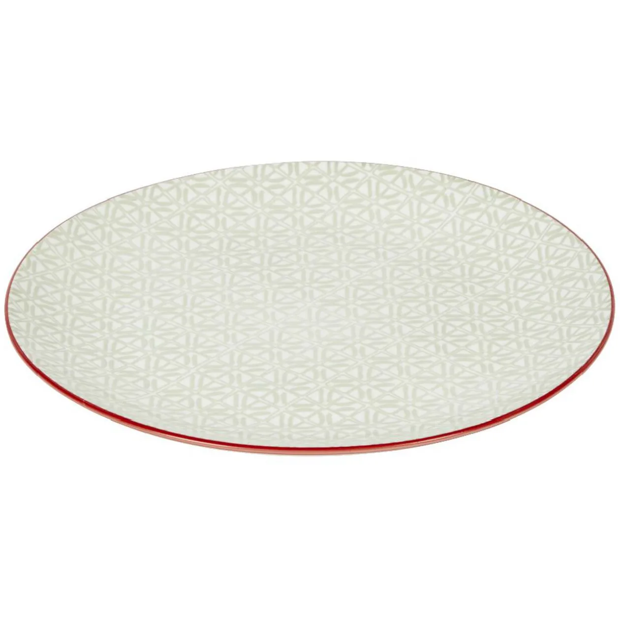 Service en porcelaine 18 pièces motif graphique beige et rouge