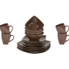 Service vaisselle marron 16 pièces