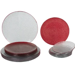 Service vaisselle rond en verre rouge transparent 18 pièces