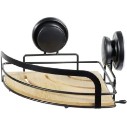 Serviteur de douche d'angle bambou et métal noir