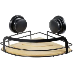 Serviteur de douche d'angle bambou et métal noir