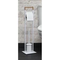 Serviteur papier WC avec brosse blanc naturel