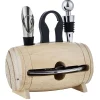Set 4 accessoires à vin dans tonneau en bois