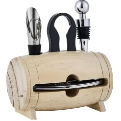 Set 4 accessoires à vin dans tonneau en bois