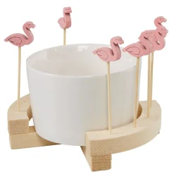 Set apéritif Aloha coupelle et pique flamant rose x 8