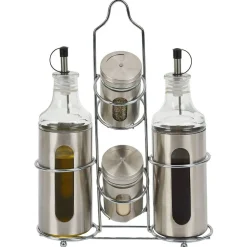 Set assaisonnement 4-en-1 en verre et fer gris