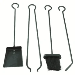 Set cheminée 4 accessoires pelle balayette pince tisonnier métal